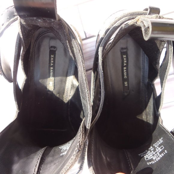 SIZE EU 37. ZARA BASIC wedge cut-out ankle booties buckle wingtip black. - Picture 13 of 16
